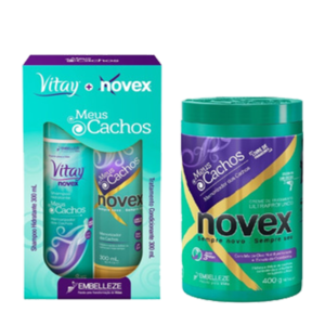 Novex Kit Y Tratamiento Meus Cachos Shampoo, Acondicionador y Tratamiento 400gr